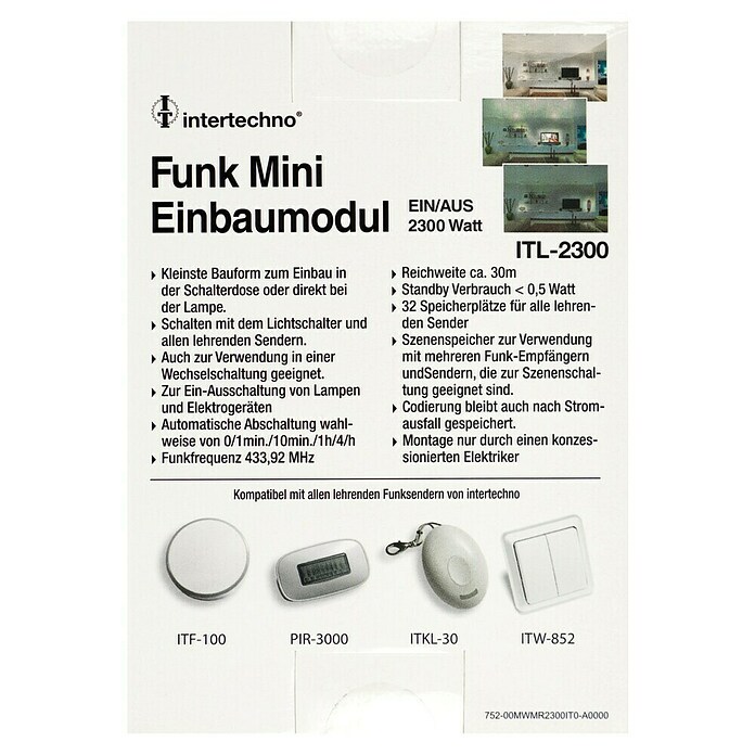 Intertechno Radijsko vgradno stikalo ITL-2300  (2.300 W) | 3240 - Funkstecker Innen | CBDD - Zwischenstecker | CBD - Verlängerungen, Tischsteckdosen, Kabelt | CB - Elektroinstallation | C - Elektro | BAUHAUS