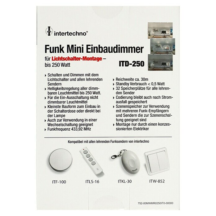 Intertechno Bežični ugradbeni regulator za štedne žarulje  (Max. snaga: 3-250 W) | BAUHAUS
