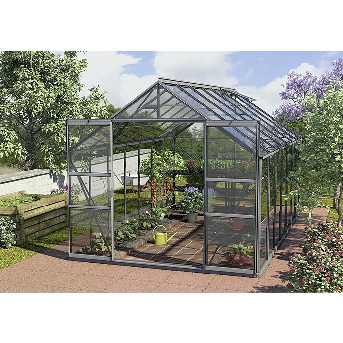 Vitavia Gewächshaus (4,45 x 2,57 x 2,3 m, Farbe: Anthrazit, Einscheibensicherheitsglas (ESG), 3 mm)