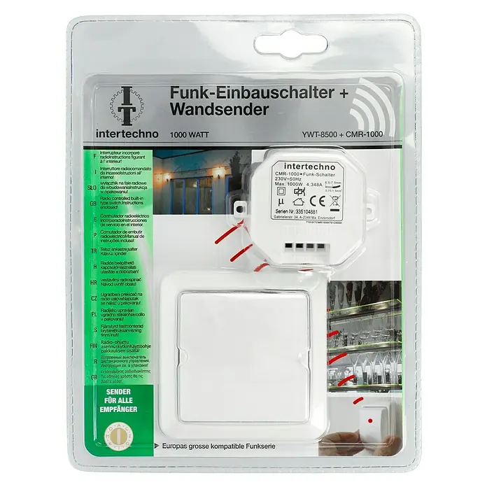 Intertechno Funk-Einbauschalter YWT-8500 + CMR-1000 Set - 1.000 W, Reichweite ca.: 35 m - Funk-Einbauschalter + Wandsender von Intertechno, eine flexible Lösung zur Steuerung von Leuchten und Geräten im Haus.