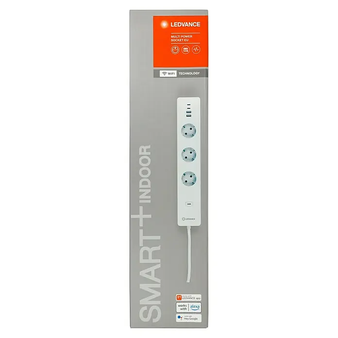 Ledvance Smart+ WiFi Smart-Steckdosenleiste3-fach, Weiß, Max. Anschlussleistung: 3.680 W, 4 x USB - Das LEDVANCE Smart+ Indoor Mehrfachsteckdose EU: Intelligente Steuerung für Ihre Geräte mit WLAN-Technologie und Sprachassistenten.