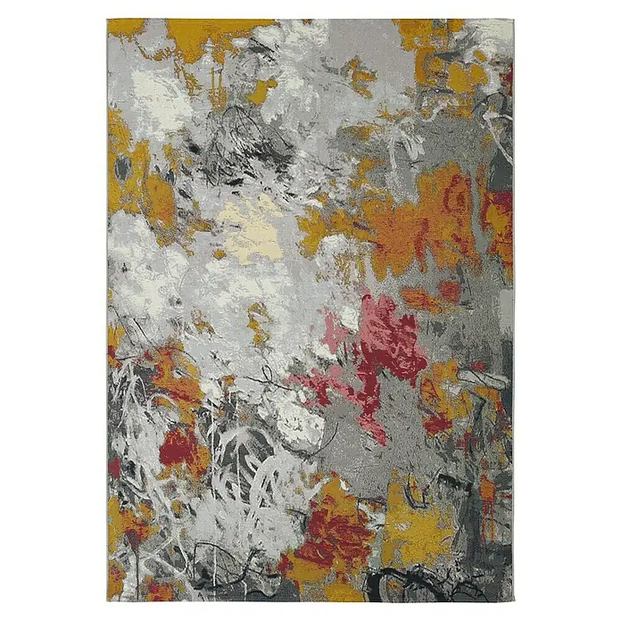 Outdoor-Teppich Portland - Grau/Bunt, 235 x 160 cm, 75 % Polypropylen, 25 % Polyester - Moderner Teppich mit abstraktem Muster in Grau-, Gelb- und Rottönen, der jedem Raum einen künstlerischen Touch verleiht.