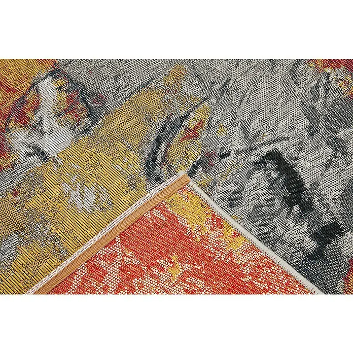 Outdoor-Teppich Portland - Grau/Bunt, 235 x 160 cm, 75 % Polypropylen, 25 % Polyester - Nahaufnahme eines bunten Teppichs mit geometrischen Mustern, der Textur und Design hervorhebt.