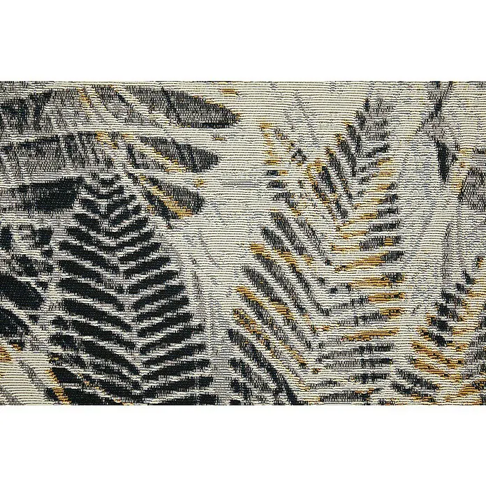 Outdoor-Teppich Portland - Grau/Gelb, 235 x 160 cm, 75 % Polypropylen, 25 % Polyester - Nahaufnahme des Gobelin-Stoffes mit floralen Mustern in Schwarz-, Grau- und Goldtönen, ideal für Wohnaccessoires.