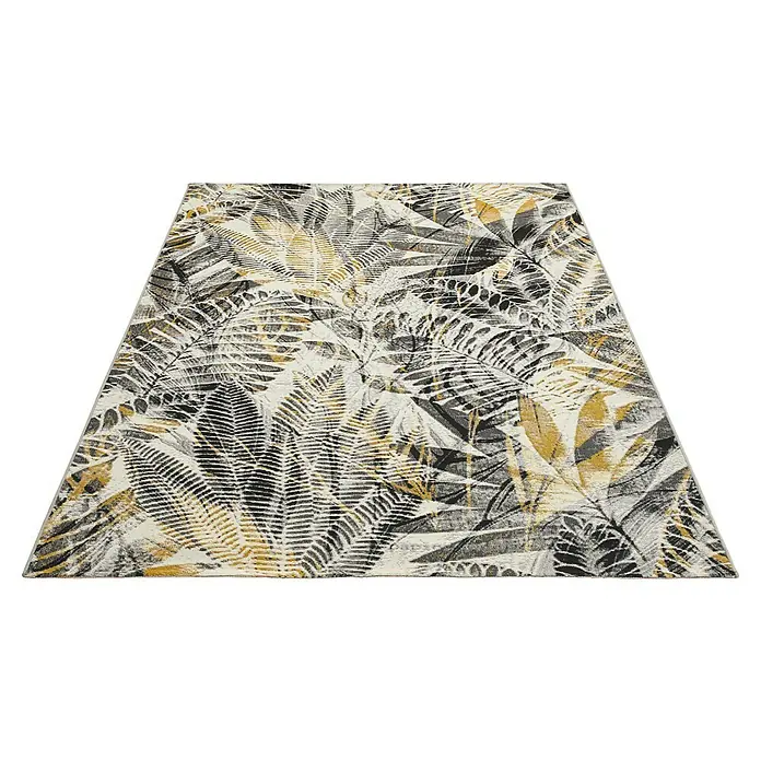 Outdoor-Teppich Portland - Grau/Gelb, 235 x 160 cm, 75 % Polypropylen, 25 % Polyester - Dieser Teppich mit einem eleganten Blätterdesign in Grau- und Goldtönen ist ein stilvolles Highlight für jeden Raum. Seine Farbgebung ist zeitlos.