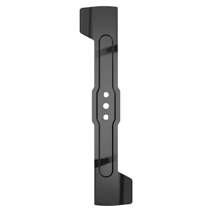 Worx PowerShare 20V Ersatzmesser für Rasenmäher - Worx PowerShare 20V Akku-Rasenmäher WG737E - Abbildung eines Rasenmähermessers aus Metall. Das Messer hat drei Löcher in der Mitte und ist an beiden Enden verbreitert, um das Gras besser zu schneiden.
