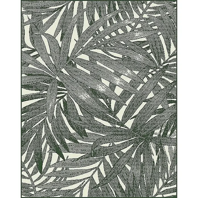 Outdoor-Teppich Newberry - Grün, 170 x 120 cm, 100 % Polypropylen - Ein detailreiches Muster mit dicht aneinander liegenden, dunkelgrünen Palmblättern, die eine tropische und natürliche Atmosphäre schaffen.