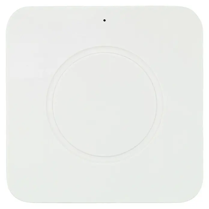 Intertechno Funk-Wandsender ITWT-800 - Selbstlernend (automatisch), Reichweite ca.: 30 m - Weiße Smart Home-Zentrale mit runden Designelementen und abgerundeten Ecken, ideal für die Steuerung von intelligenten Geräten im Haus.