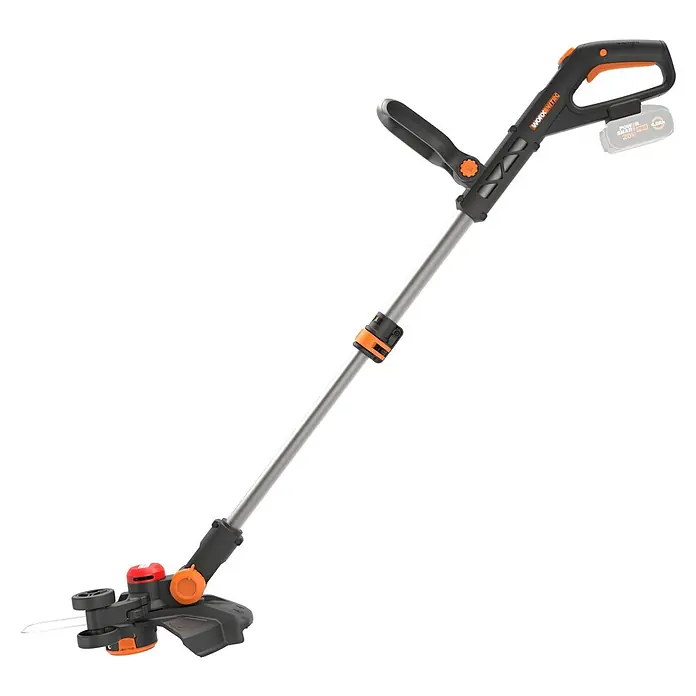 Worx PowerShare 20V Akku-Rasentrimmer WG173E.9 - 20 V, Li-Ionen, Ohne Akku, Schnittbreite Faden: 33 cm - Hier ist ein Worx Nitro Akku-Rasentrimmer mit verstellbarem Griff und Schneidkopf für präzises Kantenschneiden.