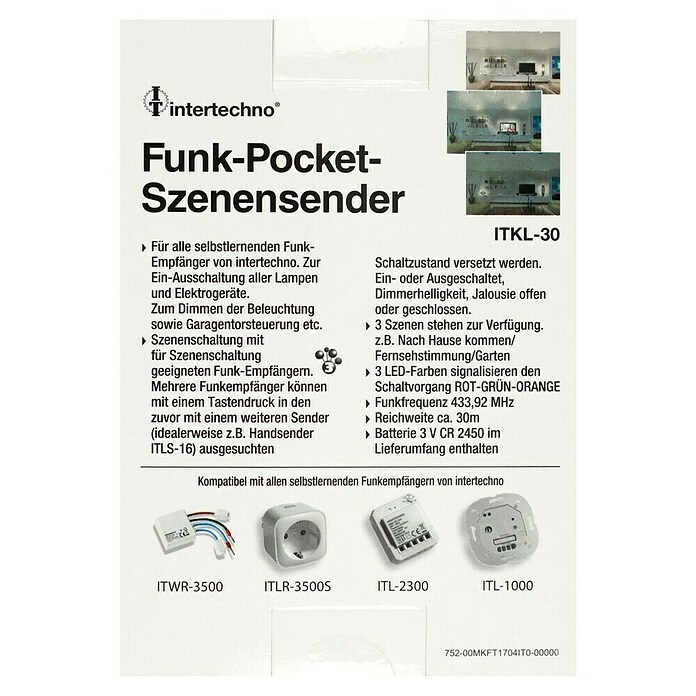 Intertechno Funkfernbedienung ITKL-30 (Reichweite ca.: 30 m, Batteriebetrieben, 53 x 37 x 17 mm) | BAUHAUS