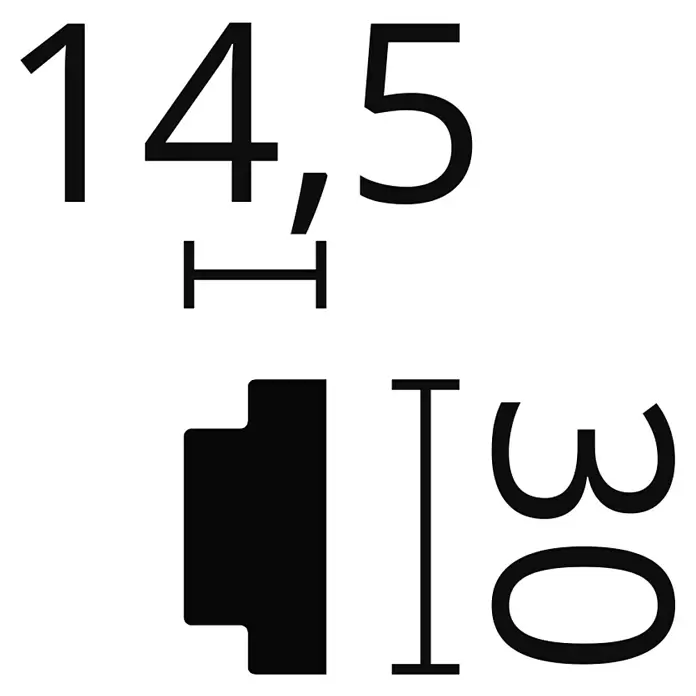 SCHÖNER WOHNEN-Kollektion Zierprofil Wandleiste Modern 4 - 2 m x 30 mm x 14,5 mm, Hochverdichtetes extrudiertes Polymer (HDPS) - Technische Zeichnung eines Bauteilquerschnitts mit den Maßen 14,5 und 30.