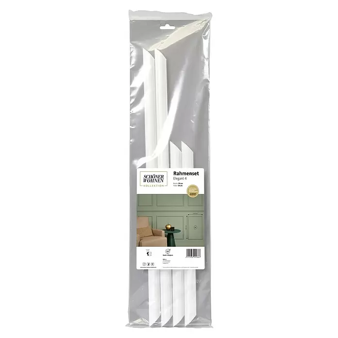 SCHÖNER WOHNEN-Kollektion Rahmen-Set Elegant 4 - Hochverdichtetes extrudiertes Polymer (HDPS) - Verpacktes Set weißer dekorativer Wandleisten für einen 39x59 cm Rahmen.