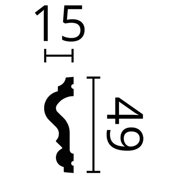SCHÖNER WOHNEN-Kollektion Zierprofil Wandleiste Elegant 3 - 2 m x 50 mm x 15 mm, Hochverdichtetes extrudiertes Polymer (HDPS) - Schwarzes Zierprofil, Wellenform, Abmessungen 15mm Breite x 49mm Höhe.