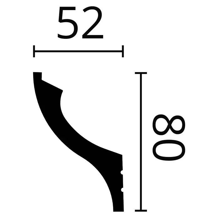 SCHÖNER WOHNEN-Kollektion Lichtleiste Modern 2 - L x B x H: 2 m x 80 mm x 52 mm - Schwarzer Profilquerschnitt einer Zierleiste mit den Maßen 52mm (Breite) und 80mm (Höhe).