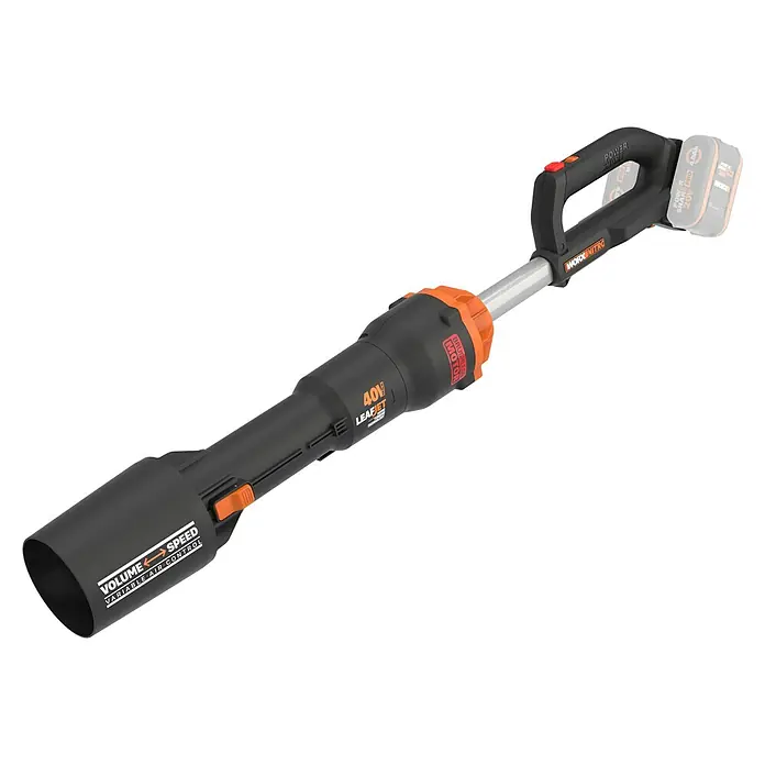 Worx PowerShare 20V Akku-Laubbläser WG585E.9 - 40 V, Ohne Akku, Blasgeschwindigkeit: 266 km/h, Blasleistung: 1.053 m³/h - Abbildung eines WORX Nitro 40V Akku-Laubbläsers mit variabler Luftstromregelung für effizientes Laub entfernen.
