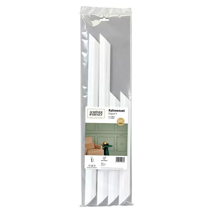 SCHÖNER WOHNEN-Kollektion Rahmen-Set Elegant 3 - Hochverdichtetes extrudiertes Polymer (HDPS) - Weiße Zierleisten in Klarsichtverpackung zur Erstellung von Wandrahmen.