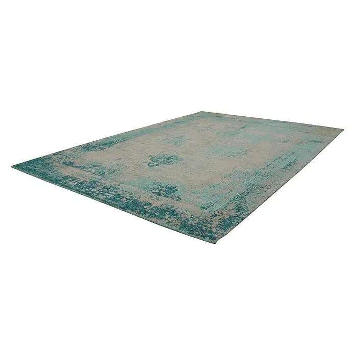 Kayoom Flachgewebeteppich Select 275 - Türkis, 170 x 120 cm, 50% Baumwolle, 50% Polyester Chenille - Ein dekorativer Teppich mit einem abstrakten Muster in Grün- und Beigetönen, der jedem Raum eine stilvolle Note verleiht.