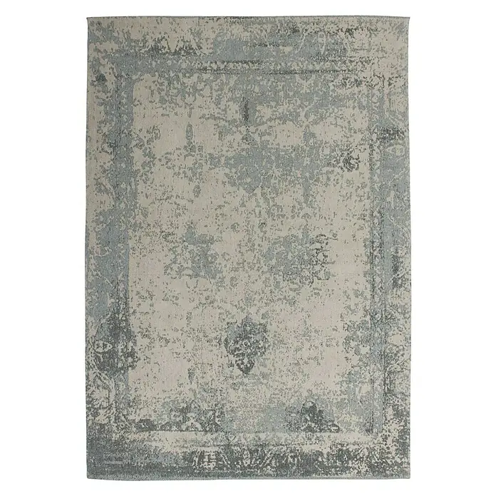 Kayoom Flachgewebeteppich Select 275 - Grau, 170 x 120 cm, 50% Baumwolle, 50% Polyester Chenille - Ein rechteckiger Teppich mit einem abstrakten grauen Muster und einem klassischen Rahmen, ideal für moderne Wohnräume.