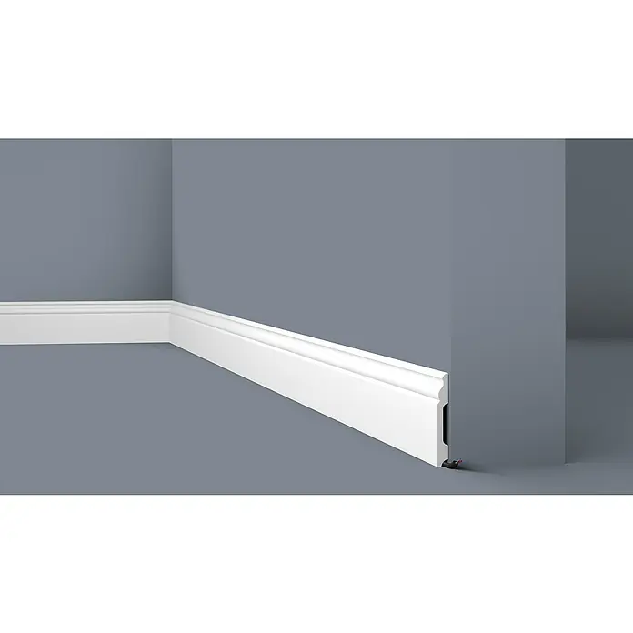 SCHÖNER WOHNEN-Kollektion Sockelleiste Elegant 6 - 200 cm x 100 mm x 13 mm - Elegante weiße Sockelleisten zieren die grauen Wände und den Boden und verleihen dem Raum ein stilvolles und modernes Aussehen.