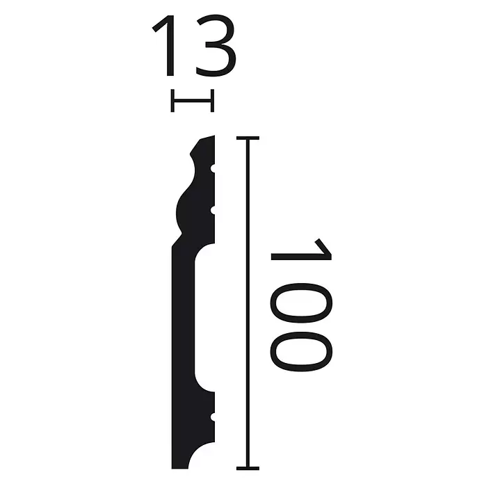 SCHÖNER WOHNEN-Kollektion Sockelleiste Elegant 6 - 200 cm x 100 mm x 13 mm - Profiliertes schwarzes Sockelleistenprofil mit Maßen: 13 mm Breite und 100 mm Höhe.