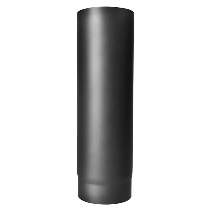 Ofenrohr - Ø x L: 150 x 750 mm, Senotherm lackiert, Gussgrau - Ein isoliertes Bild eines schwarzen Rauchrohrs, das für Öfen oder Kamine verwendet wird, vor einem weißen Hintergrund.