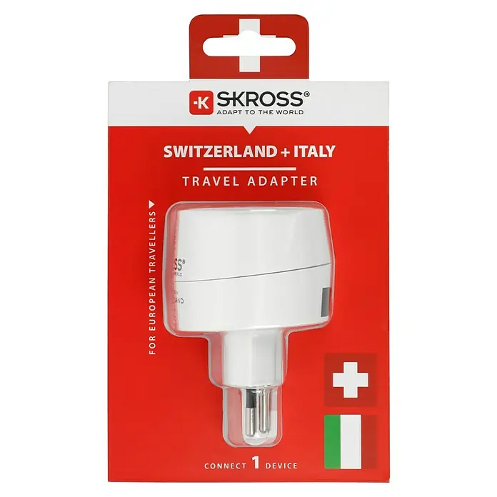 Skross Reiseadapter Europe to Switzerland/Italy/Brazil - Netzsteckertyp Reiseadapter: Typ L (CEI 23-50), Weiß - Ein SKROSS-Reiseadapter für die Schweiz und Italien, ideal für europäische Reisende, um ein Gerät anzuschließen und ihre Geräte weltweit anzupassen.