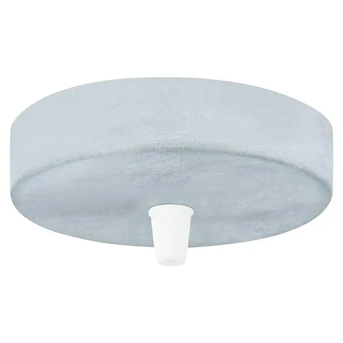 Home Sweet Home Lampenbaldachin - 1-fach, Beton, Metall, 11 cm - Nahaufnahme einer runden, betongrauen Deckenleuchte mit einer weißen Fassung für Leuchtmittel.