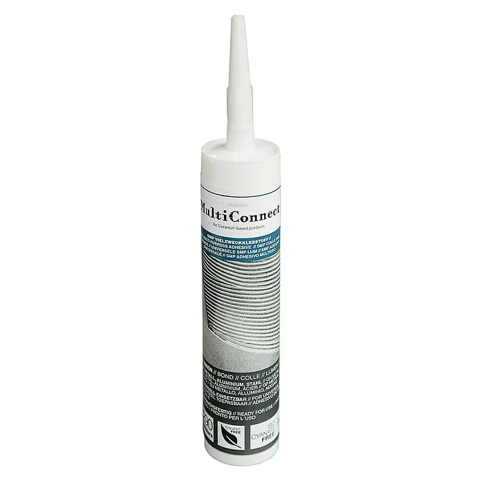 Montagekleber MultiConnect - 290 ml - Bild einer Kartusche Multi Connect Kleber für Ceramin-basierte Produkte, vielseitig einsetzbar und lösemittelfrei.