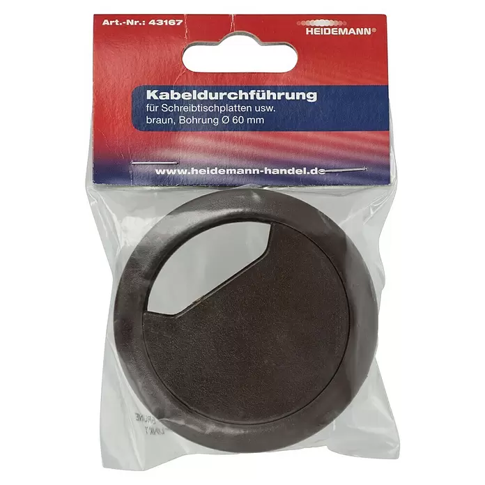 Kabeldurchführung - Braun, Durchmesser: 60 mm - Braune Kabeldurchführung aus Kunststoff für Schreibtischplatten, Bohrung Ø 60 mm.