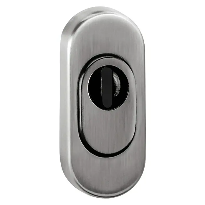 Diamond Doors Stoßgriff LED - Länge: 500 mm, Edelstahl, Rund - Ein ovaler Türbeschlag mit Schlüsselloch in gebürstetem Stahl. Das Schlüsselloch ist mittig platziert und schwarz.