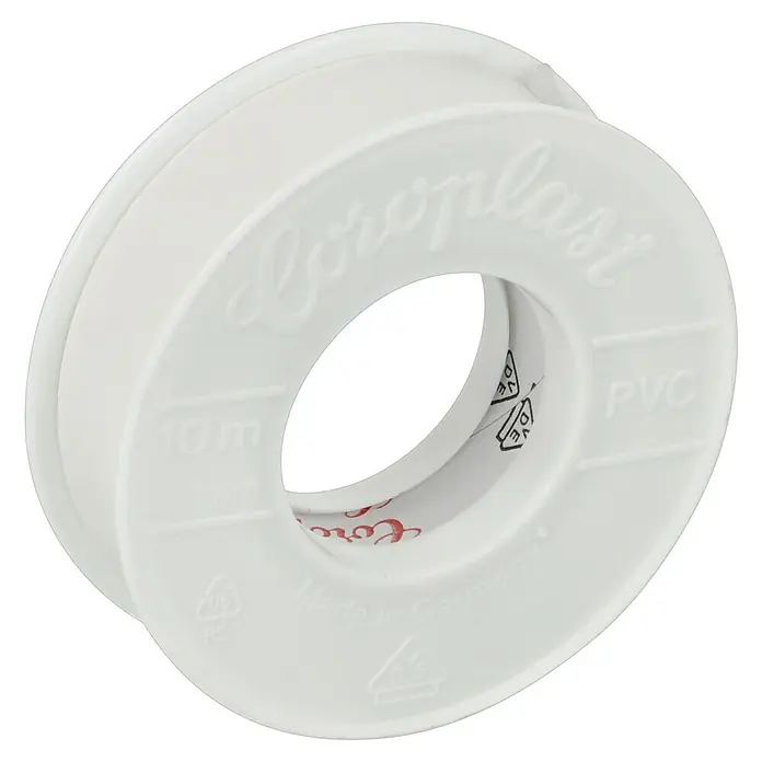 Coroplast PVC-Isolierband - 10 m x 15 mm, Weiß - Ein weißer Coroplast PVC-Isolierband-Spender mit den Maßen 10m.
