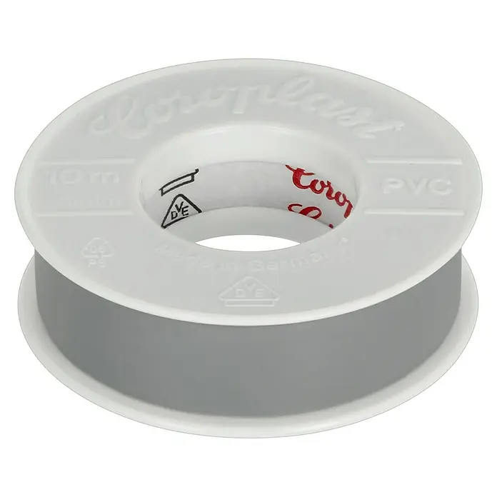 Coroplast Isolierband - Grau, 10 m x 15 mm x 0,15 mm - Nahaufnahme einer Rolle Coroplast PVC-Isolierband, das für seine Qualität und Zuverlässigkeit bei Elektroinstallationen bekannt ist.