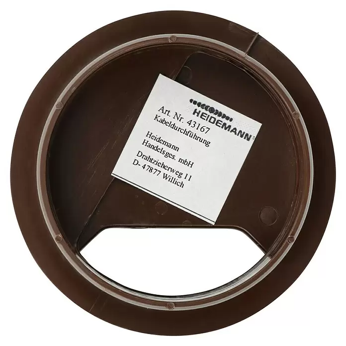 Kabeldurchführung - Braun, Durchmesser: 60 mm - Dunkelbraune Kunststoff-Kabeldurchführung, kreisförmig mit Kabelöffnung.