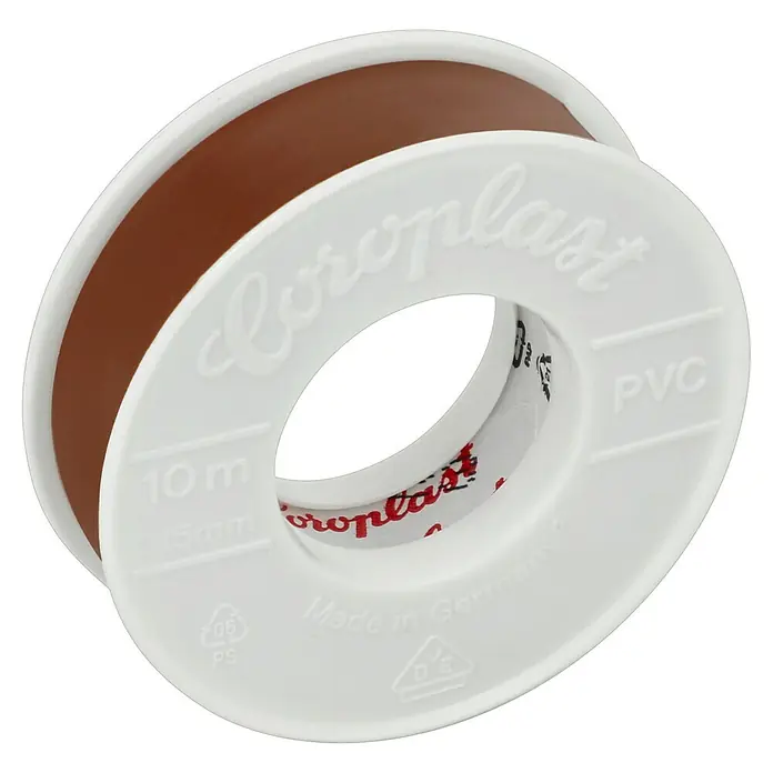 Coroplast Isolierband - Braun, 10 m x 15 mm x 0,15 mm - Eine Rolle braunes Coroplast PVC-Isolierband, ideal für elektrische Installationen und Reparaturen, Made in Germany.