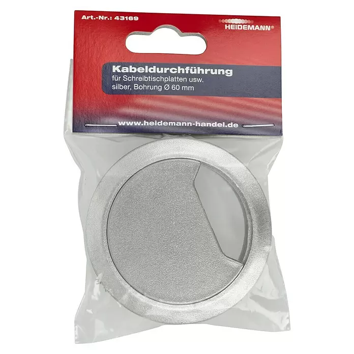 Kabeldurchführung - Silber, Durchmesser: 60 mm - Silberne Kabeldurchführung für Schreibtischplatten, für eine 60 mm Bohrung.
