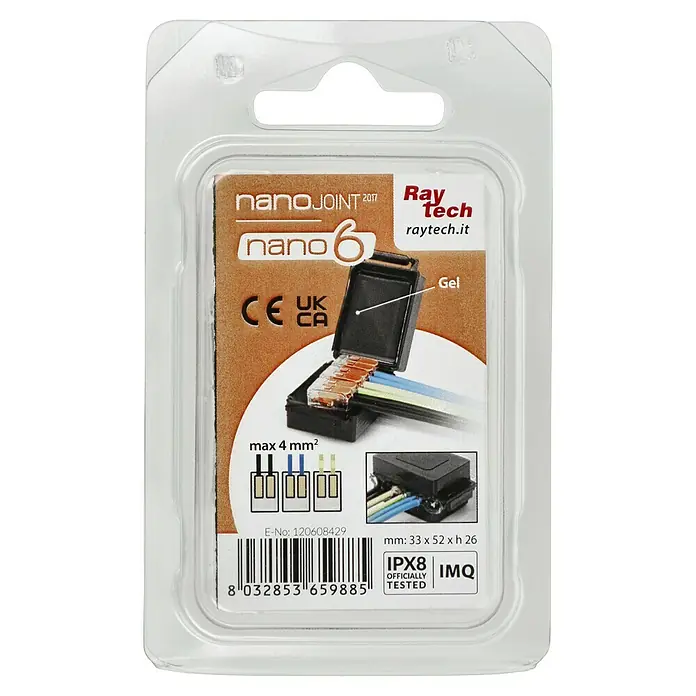 RayTech Gelmuffe Nano 6 - Schwarz, 1 Stk., IPX8 - Verpacktes NanoJoint 2017 Nano 6 Kabelverbindungssystem von RayTech mit Gel, geeignet für max. 4 mm² Kabel, IPX8-zertifiziert.
