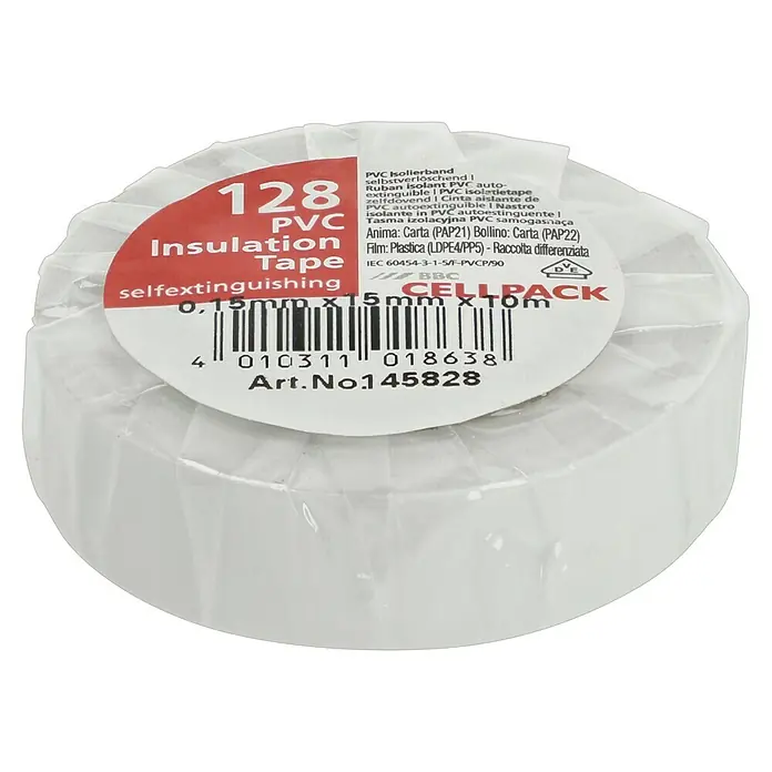 PVC-Isolierband - Weiß, 10 m, 15 x 0,15 mm - PVC Isolierband, selbstverlöschend, 0,15 mm x 15 mm x 10 m, ideal für elektrische Isolation und Reparaturen.