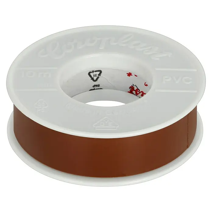 Coroplast Isolierband - Braun, 10 m x 15 mm x 0,15 mm - Nahaufnahme einer Europolast PVC-Isolierbandrolle in Braun, ideal für Elektroinstallationen und Reparaturen.