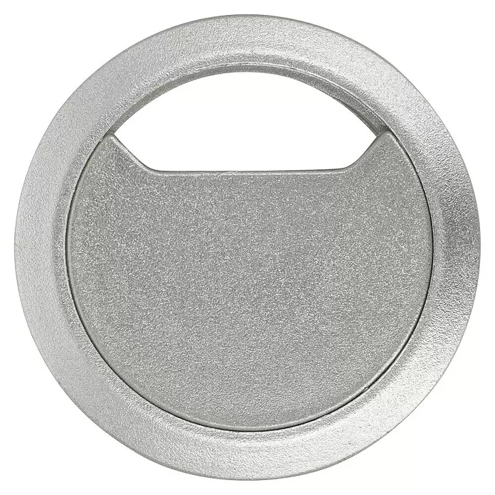 Kabeldurchführung - Silber, Durchmesser: 60 mm - Texturierte silbergraue runde Schreibtisch-Kabeldurchführung mit aufklappbarem Deckel.