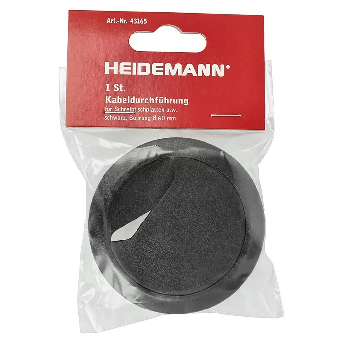 Kabeldurchführung - Schwarz, Durchmesser: 60 mm - Schwarze Kabeldurchführung für Schreibtische, Bohrung Ø 60 mm. In Verkaufsverpackung.