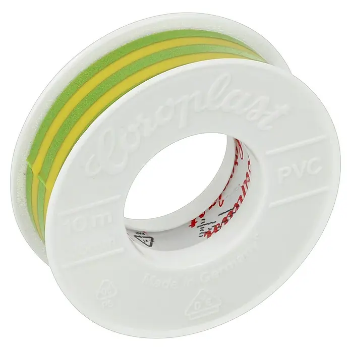 Coroplast Isolierband - Grün/Gelb, 10 m x 15 mm x 0,15 mm - Ein isolierendes Klebeband von Coroplast für Elektroinstallationen. Isolierband aus PVC, 10m lang und in den Farben Grün und Gelb.