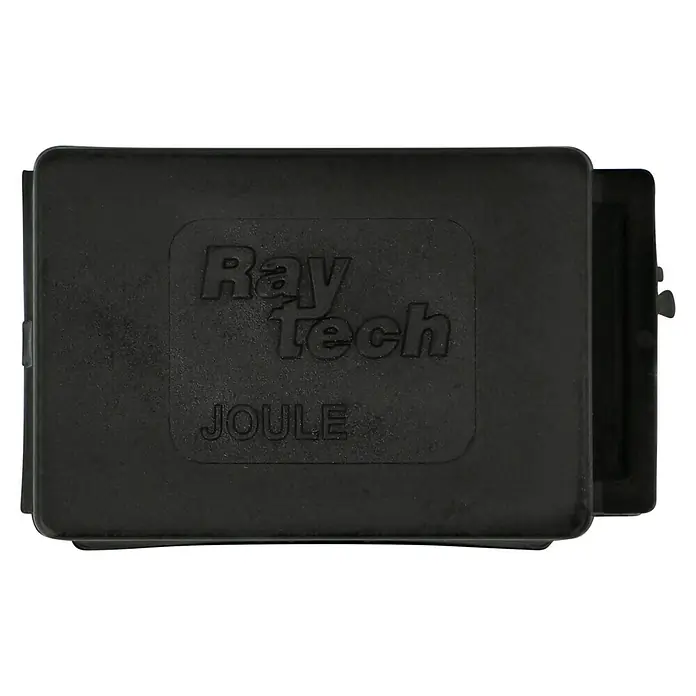RayTech Gelmuffe Nano 6 - Schwarz, 1 Stk., IPX8 - Schwarzes Raytech Joule-Gehäuse mit abgerundeten Kanten und eingeprägtem Raytech-Logo. Das robuste Design schützt die interne Elektronik.