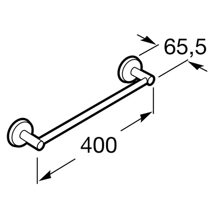 Roca Twin Toallero - Ancho: 40 cm, Pegado, Resplandeciente - Una ilustración esquemática de un toallero con etiquetas de dimensión que indican 65,5 y 400.