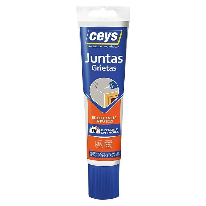 Ceys Masilla acrílica Junta grietas - 125 m, Blanco - Tubo de masilla acrílica Ceys para rellenar y sellar grietas y juntas en paredes. Se puede pintar después de 1 hora y con alta adhesión.