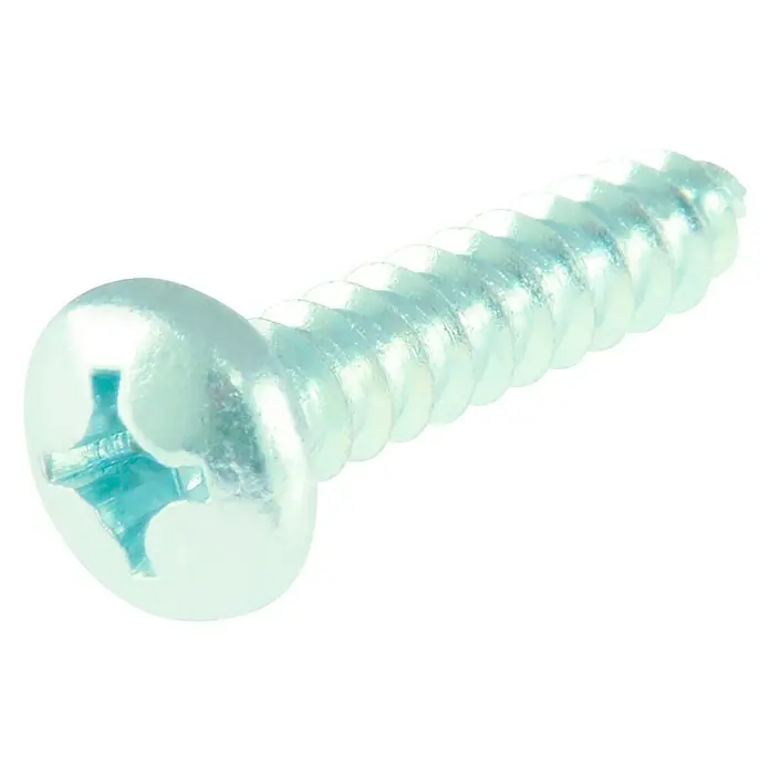 Stabilit Tornillo autorroscante - Ø x L: 3,9 x 13 mm, Acero, 16 ud. - Primer plano de un tornillo de cabeza Phillips brillante, zincado, con cabeza redondeada.