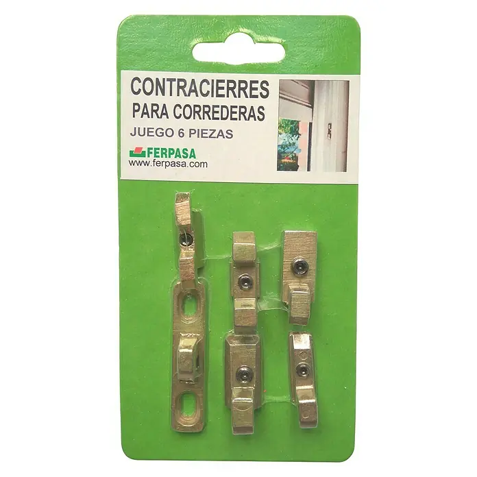 Cierre de seguridad para ventanas - 6 ud. - Embalaje de cierres de puerta Ferpasa para puertas correderas, un juego de 6 piezas para mayor seguridad y comodidad.