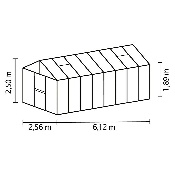 Vitavia Gewächshaus Zeus 15700 Plus6,12 x 2,56 x 2,5 m, Farbe: Schwarz, Einscheibensicherheitsglas (ESG), 3 mm Unknown