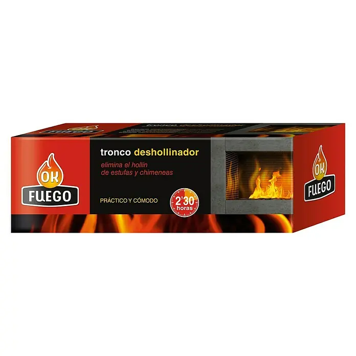 Ok Fuego Deshollinador - 1,5 kg - Imagen del producto de un tronco deshollinador "OK FUEGO" que elimina el hollín de estufas y chimeneas, dura unas 2,5 horas.