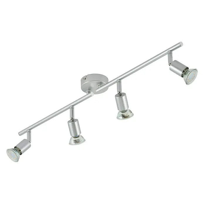 Briloner Regleta LED Picco - 12 W, L x An x Al: 8 x 60,5 x 10,5 cm, Plateado, Blanco cálido, 4 ud. - Lámpara de techo plateada con cuatro focos para una iluminación óptima de la habitación.