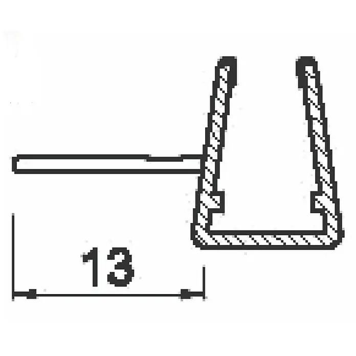 Perfil de sellado de cruce - 200 x 2,52 x 1,3 cm, Transparente - Vista de sección de perfil con dimensión 13, una vista detallada del producto.